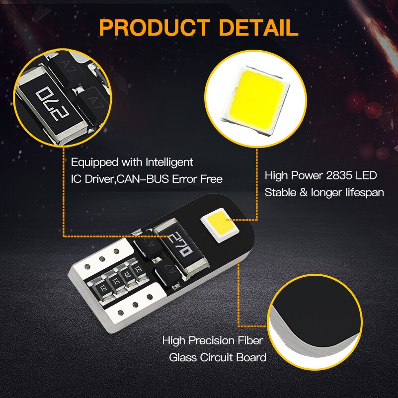 10Pcs W5W T10 LED Canbus Light Bulbs for Audi BMW VW Mercedes Car Interior Dome Light Trunk Lamp Parking Lights Error Free 12V eprolo