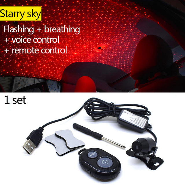 Light Projector Car Decoration Light USB LED Starry Sky Star DJ RGB Laser Projector Music Sound Remote Control Auto Car Styling eprolo