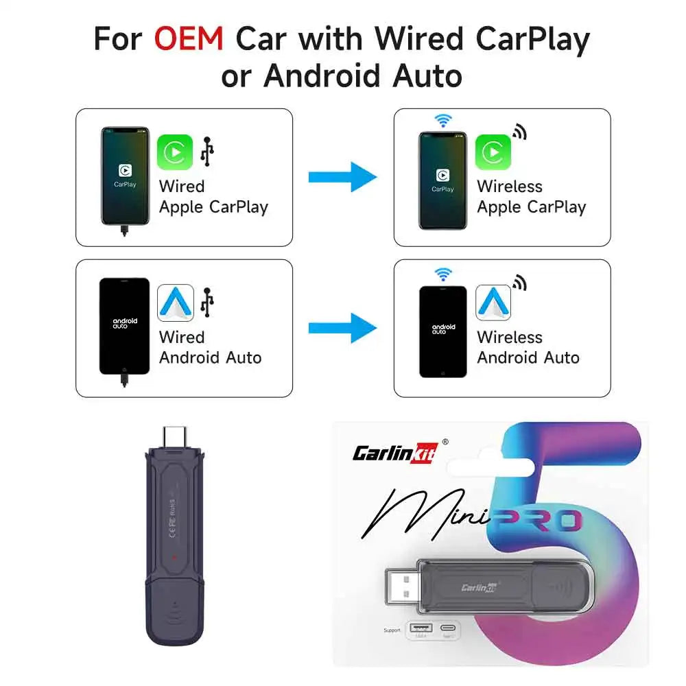 New CarlinKit Wireless CarPlay Adapter Android CarPlay Box for OEM Car Stereo USB Plug and Play WiFi BT Seamless Connection sayaragear