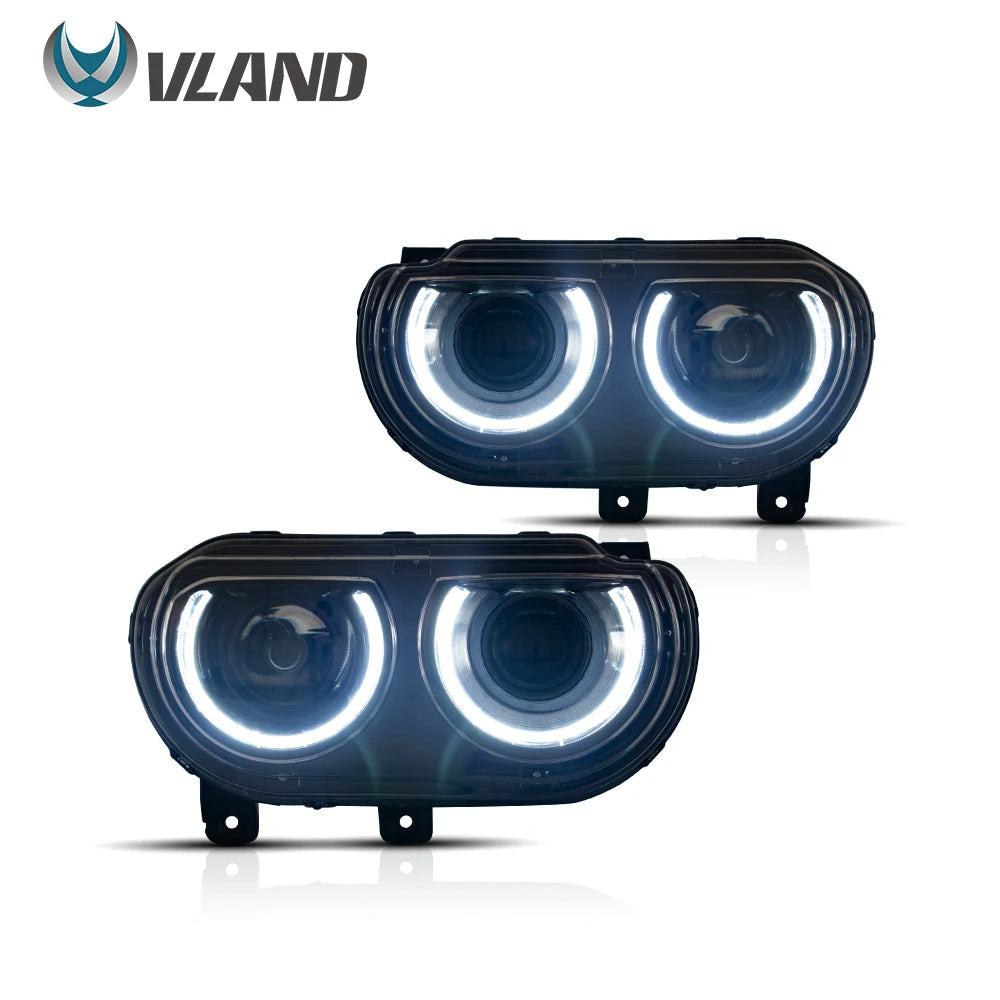 VLAND Car Headlights Assembly For Dodge Challenger 2008-2014 Head Light Moving Turn Signal Light DRL Dual Beam Lens Colourful sayaragear