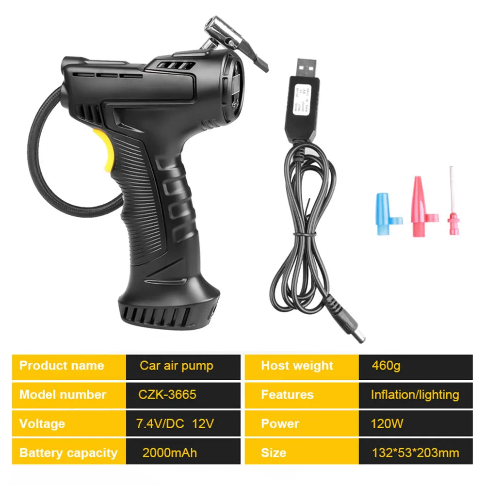 120W Rechargeable Air Compressor Wireless Inflatable Pump Portable Air Pump Digital Auto Car Automatic Tire Inflator Equipment sayaragear
