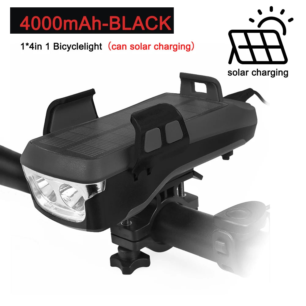 5 IN 1 Multifunction Bicycle Light USB Solar Charging Horn Phone Holder Power Bank Front Lamp For Bicycle Led Lamp Accessories eprolo