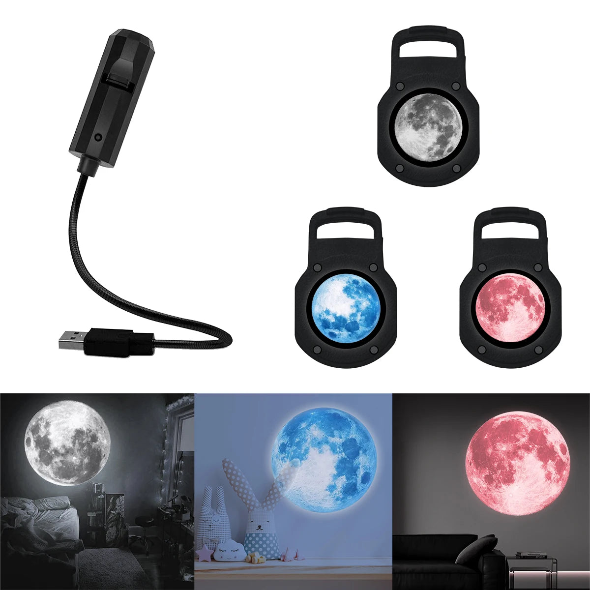 Three-color moon-changeable atmosphere light, LED starry sky projection light, USB interface electronic light sayaragear
