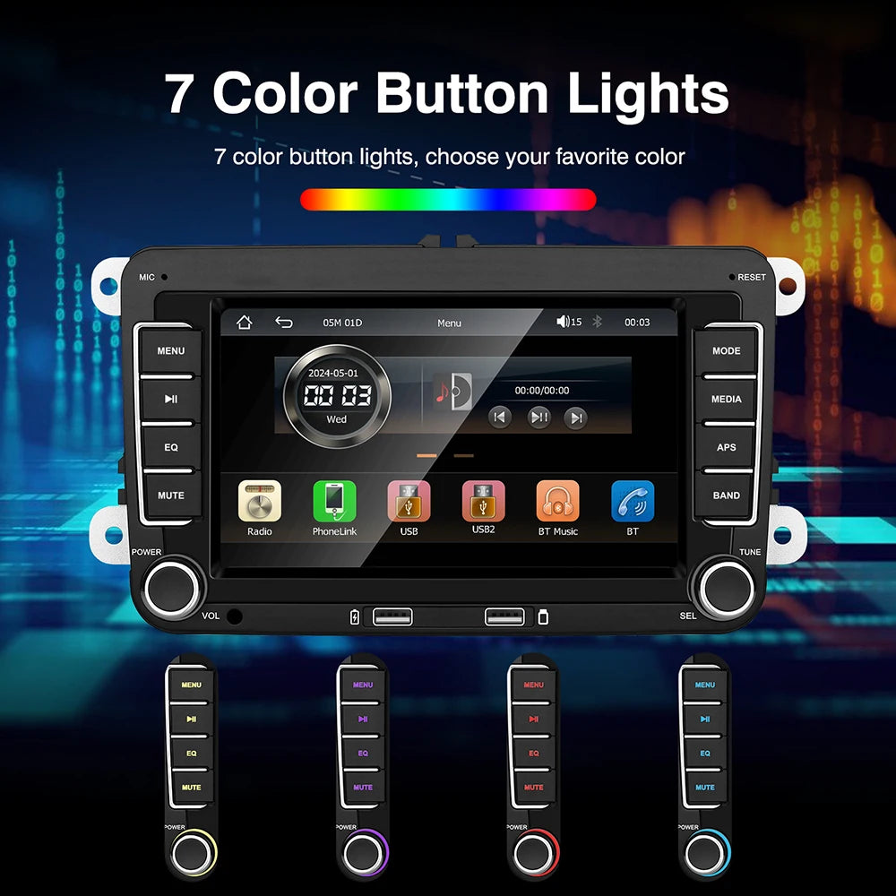 7 Inch Car Stereo For VW Touchcreen BT AM/FM Radio Receiver with Android Auto Carplay USB Charge Support Hands-Free Calling sayaragear