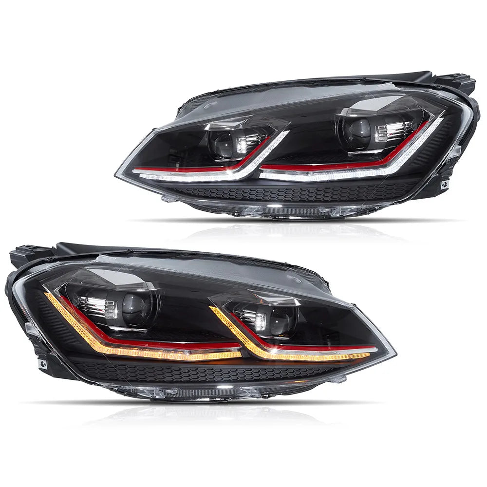 Vland 15-17 Golf 7th Gen (Mk7, Typ 5G) Projector Headlights Black Housing LED DRL Headlamp Assembly Plug and Play sayaragear