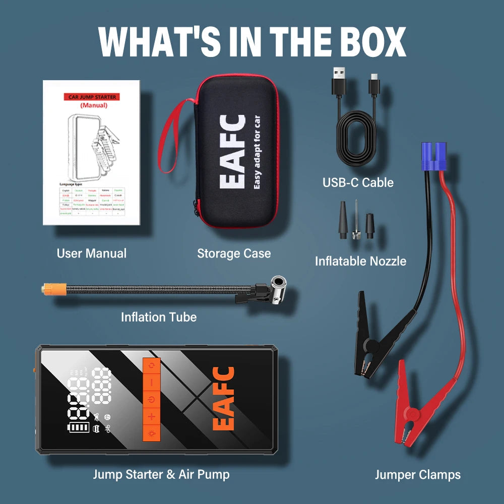 12V Car Jump Starter 4 In 1 Car Wireless Tire Inflator Pump Air Compressor Power Bank Potable Battery Starting Fast Charging sayaragear