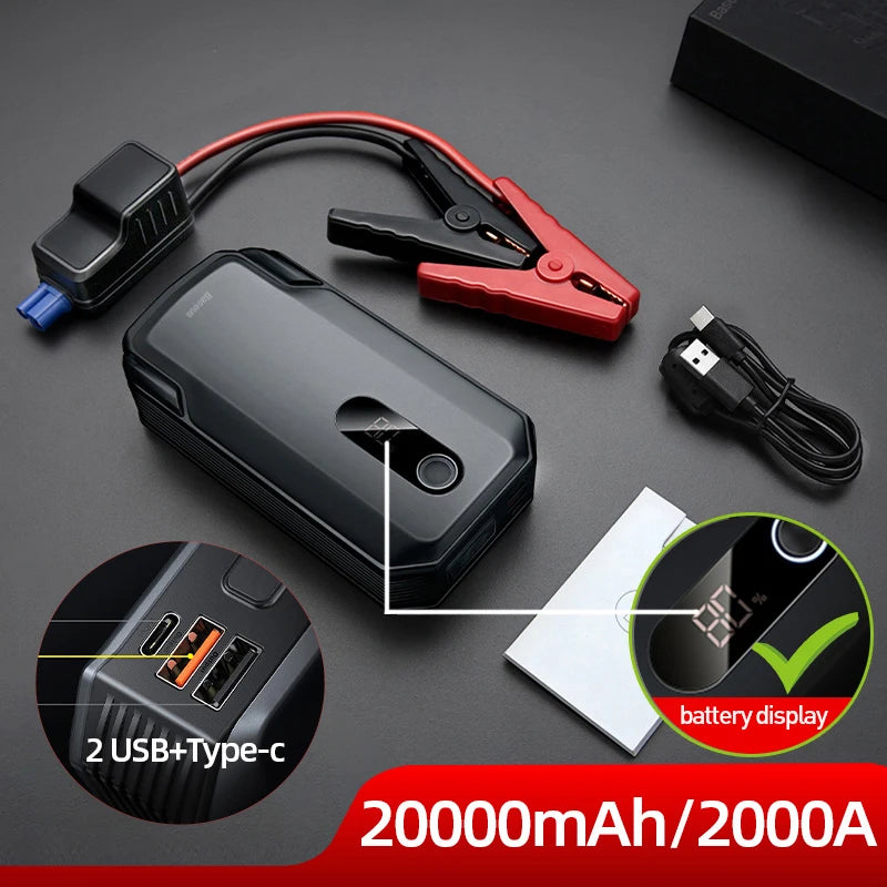 Baseus 20000mAh Jump Starter Power Bank 2000A 12V Portable Car Battery Starter Emergency AUTO Booster Starting Device Jump Start sayaragear