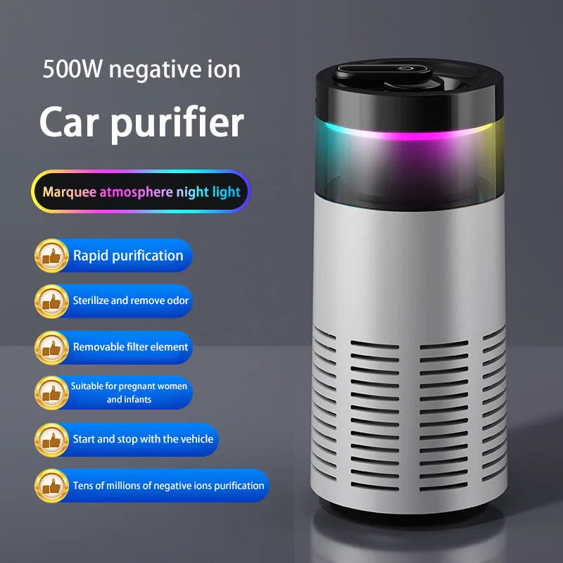 2025 New Car Air Purifier 24 Hours Remove Formaldehyde & Odors 360° 2-Mode with Mood Light USB Rechargeable for New Car & Travel sayaragear