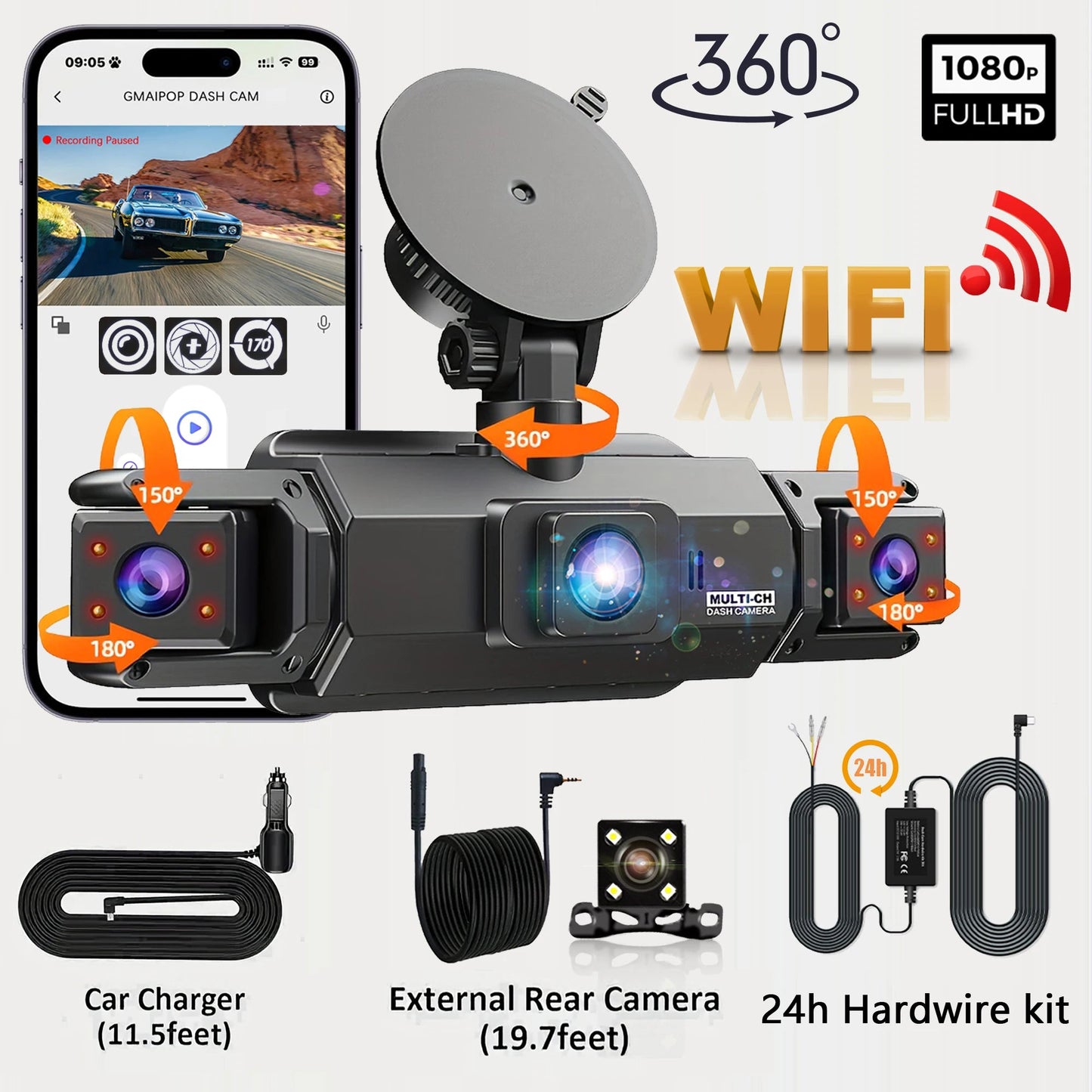 Dashcam for cars 4 Channel Black Box WiFi Driving Camera FHD 1080P Night Vision Loop Recording add Hardwire kit car accessories sayaragear