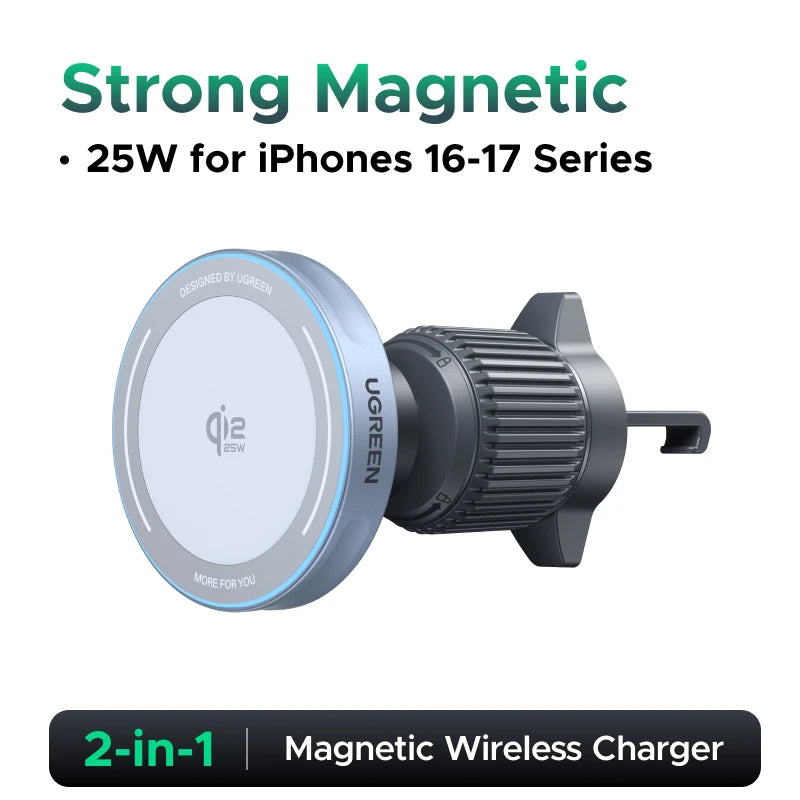UGREEN Qi2 25W 15W Magnetic Car Phone Holder Wireless Charger Stand For iPhone 17 16 15 Pro Max Charging for Magsafe Car Charger sayaragear