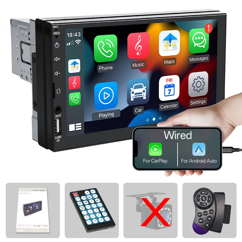 Sinovcle Car Radio Carplay Android Auto 7 inch Car Multimedia MP5 Player HD Touch Screen Support AUX/FM/USB/TF Mirrorlink 12V sayaragear