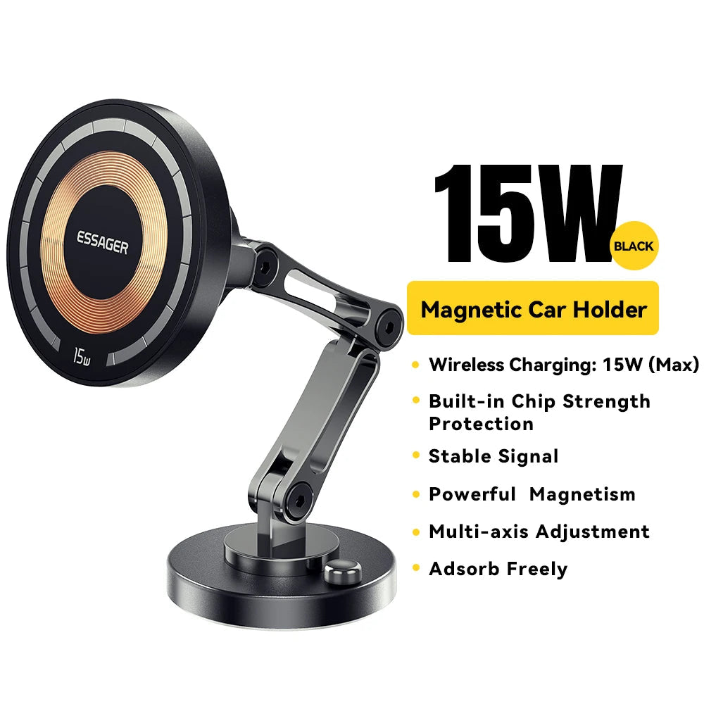 Essager Magnetic Wireless Charger Car Phone Holder 15W Fast Charging Easy Paste Mount Stand For Magsafe iPhone 15 14 13 Pro Max sayaragear