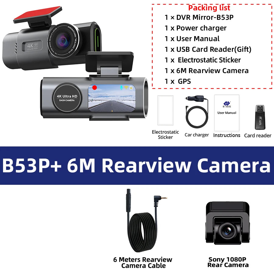 Dash Cam 4K GPS WIFI APP 24H Night Vision Mini Optional Rear Lens Dashcam Car DVR Video Recorder Camera For Car Black Box sayaragear