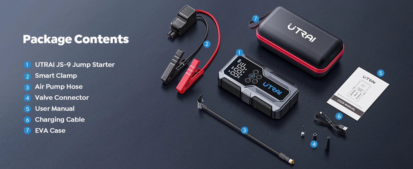 UTRAI 1500A Car Jump Starter Power Bank Portable 150PSI Air Pump Car Battery Emergency Boosters Starting Device Car Starter 2024 sayaragear
