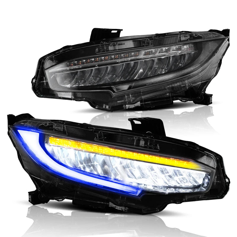 Vland factory car accessories for Car full LED lights for Civic headlight 2016-2018 with white DRL and yellow moving turn signal sayaragear