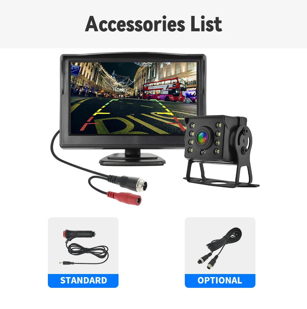 2 in 1 LCD CCD Parking Car Rear view Camera Reverse with 4.3/5/7 inch Monitor Screen for Truck Bus Security Night Vision sayaragear