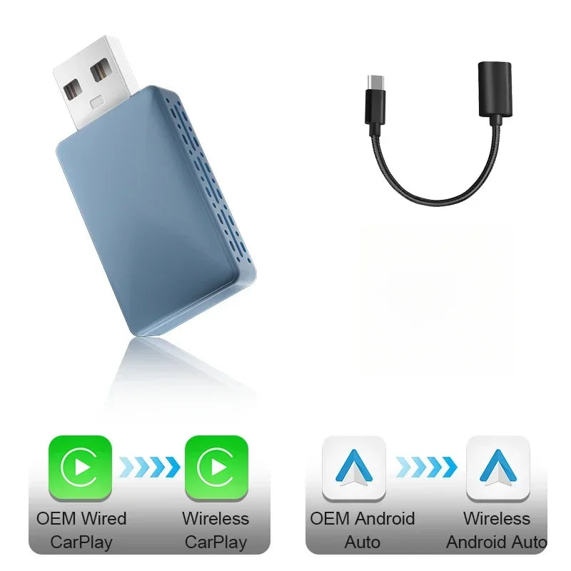 Wired To Wireless Carplay Android Auto 2in1 Wireless Adapter Carplay Wireless Adapter for OEM Car Stereo with USB Plug and Play sayaragear