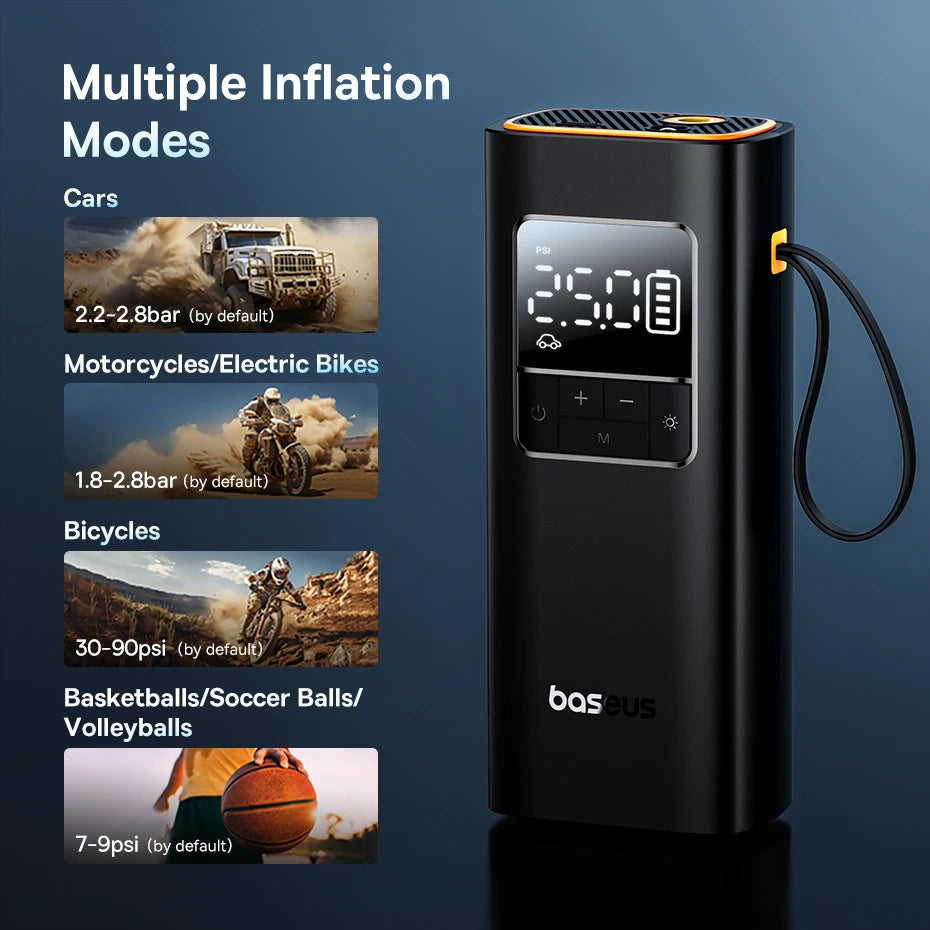 Baseus Wireless Air Pump Portable Air Compressor Smart Digital Electric Car Air Pump for Car Motorcycle Bicycle Inflator Pump sayaragear