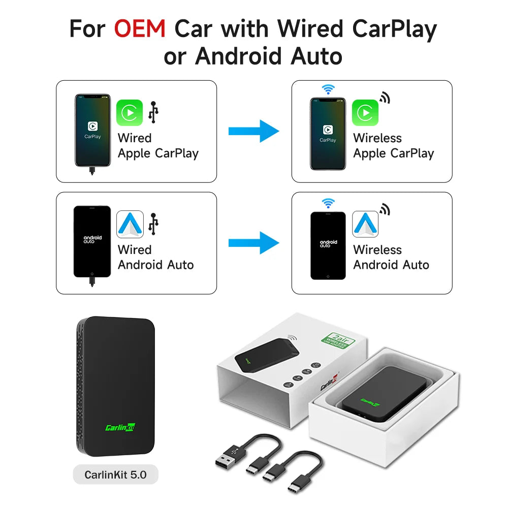 CarlinKit 5.0 & CarlinKit 4.0 Wireless CarPlay Android Auto Waze Music Spotify Auto For Audi Golf Peugeot Mazda KIA Mercedes MG sayaragear