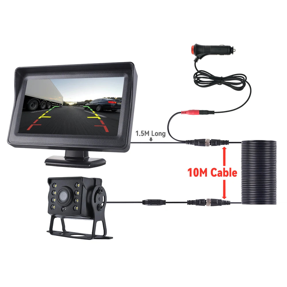 Parking Backup Reverse CCD 2 - in - 1 HD Rear View Camera System 4.3 Inch HD Screen Monitor, for Car, Bus, Truck, RV & Trailer sayaragear