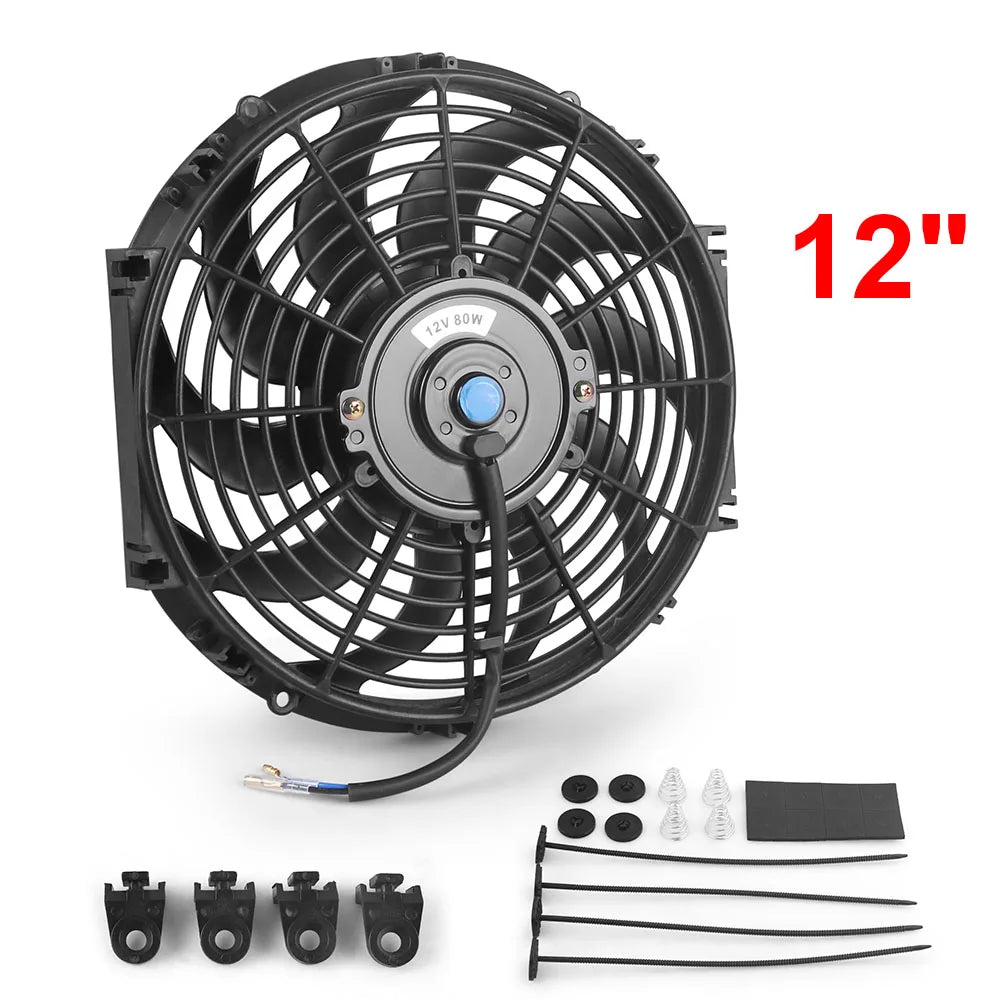 Universal 7/10/12/14 Inch 12V 80W 2100RPM Car Air Conditioning Electronic Radiator Cooling Fan Blade Electric Cool MountingKit sayaragear