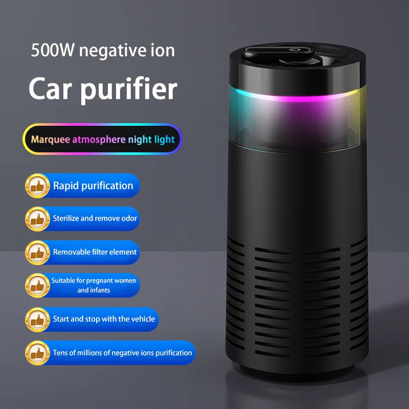 2025 New Car Air Purifier 24 Hours Remove Formaldehyde & Odors 360° 2-Mode with Mood Light USB Rechargeable for New Car & Travel sayaragear