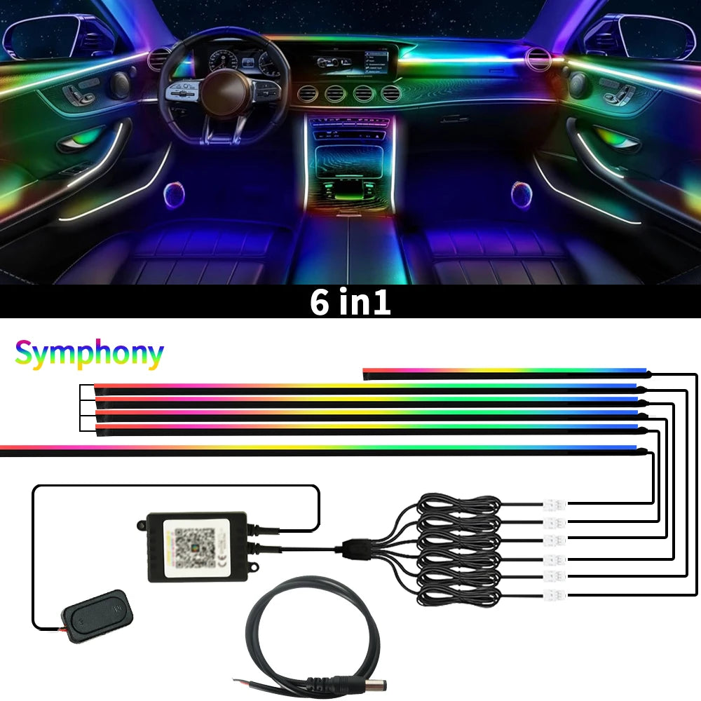 6/10/18 in 1 Car Ambient Light 64 Colors RGB Symphony Interior Acrylic LED Strip Light Hidden Music APP Control Atmosphere Lamp sayaragear