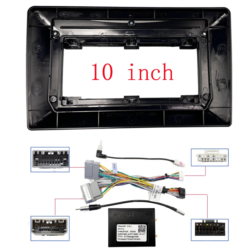 HAOCHEN Car Android Radio Frame For Jeep Commander Compass Grand Cherokee Wrangler/Unlimited 10 inch Stereo Panel Harness Wire sayaragear
