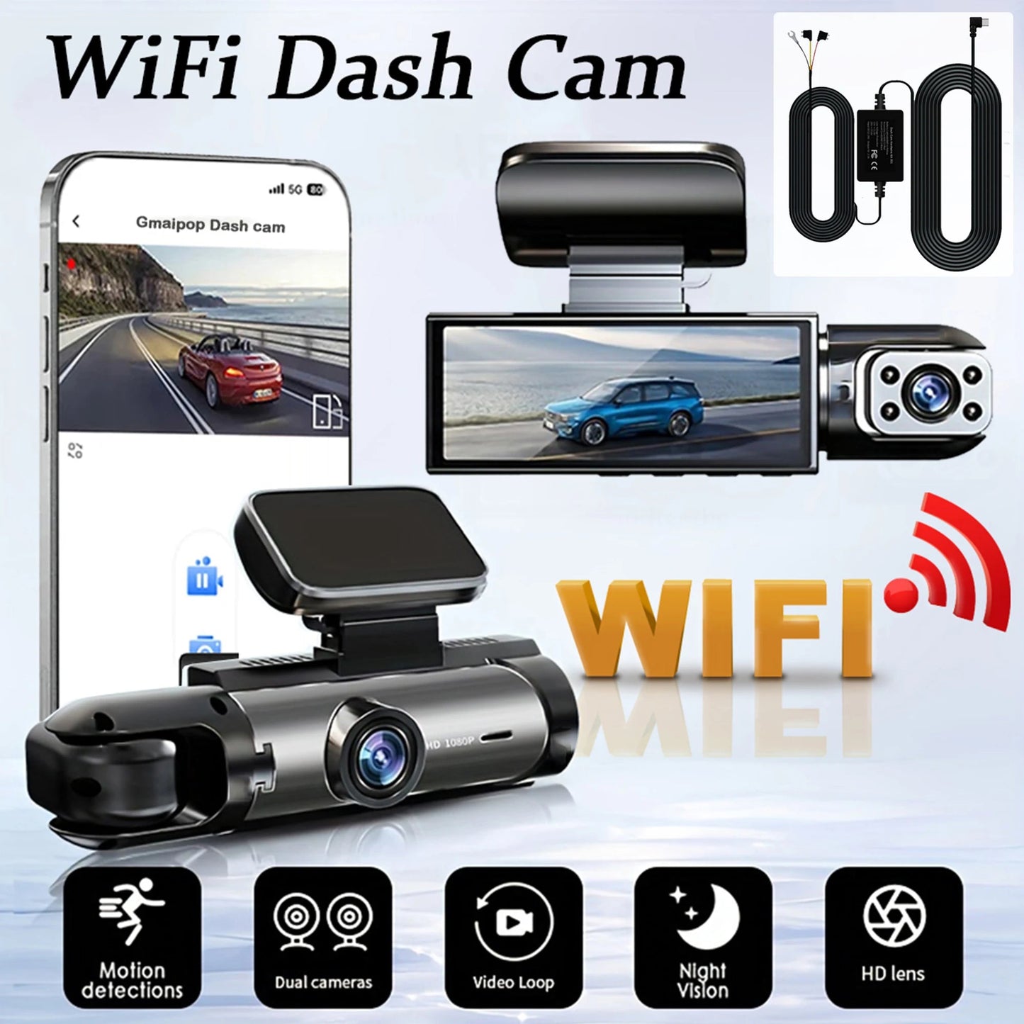 1080P WIFI Dual camera Dash Cam for cars,Front And Inside,car camera with IR Night Vision,Loop Recording,wide angle Car DVR Came sayaragear