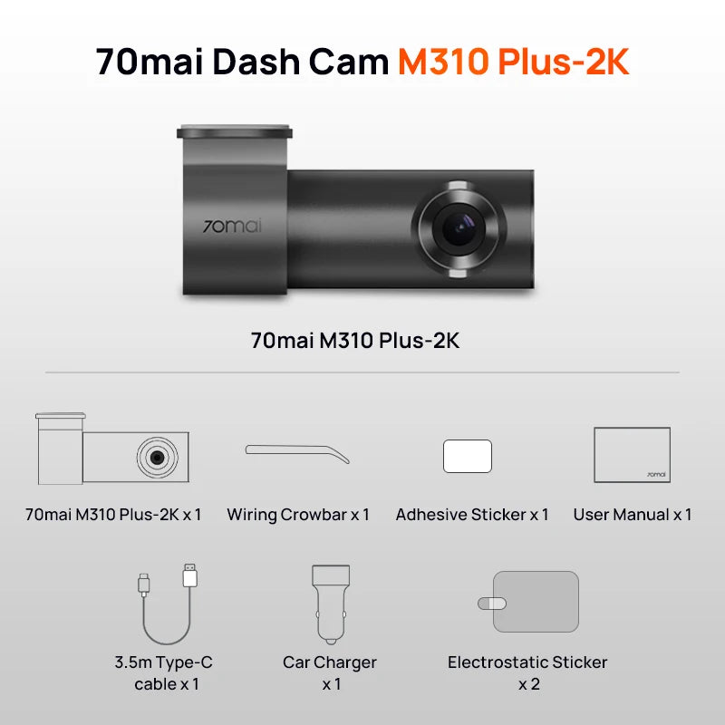70mai Dash Cam M310 Plus 2K 1440P 143°FOV F1.55 Smart Voice Control 24H Parking Guard Night Vision 70mai M310 Plus 2K Car DVR sayaragear