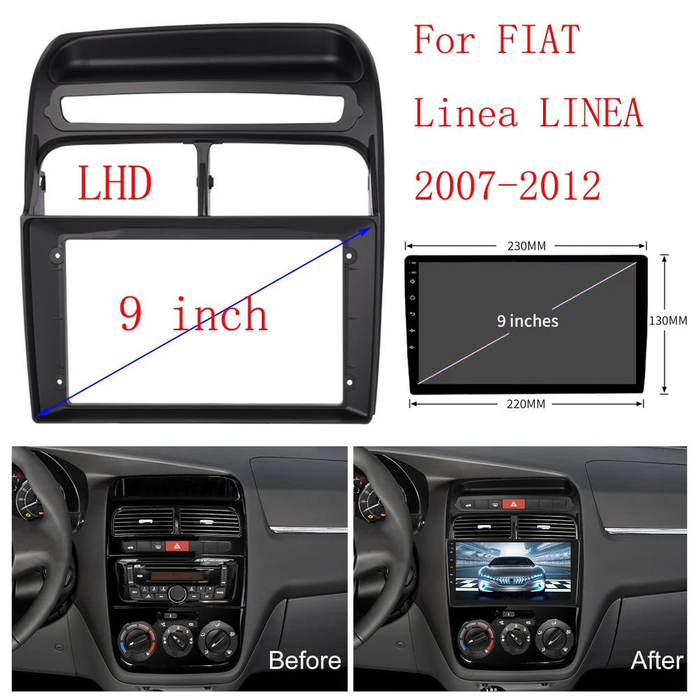 9" 2 Din Android Car Radio Frame Kit For Fiat Linea Punto EVO 2007-2015 Auto Stereo Head Unit Dash Panel Mounting Fascia sayaragear
