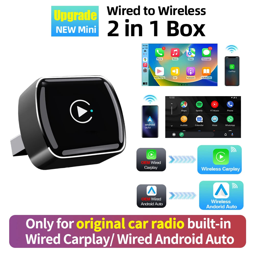CarPlay Adapter Wireless Android Car Dongle Bluetooth for Original Car Radio with Wired CarPlay Car Radio Plug and Play 2in1 sayaragear