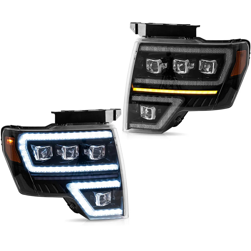 Vland 2009-2014 F150 12th Gen Black LED Matrix Projector Headlights Plug & Play Headlamp Assembly sayaragear