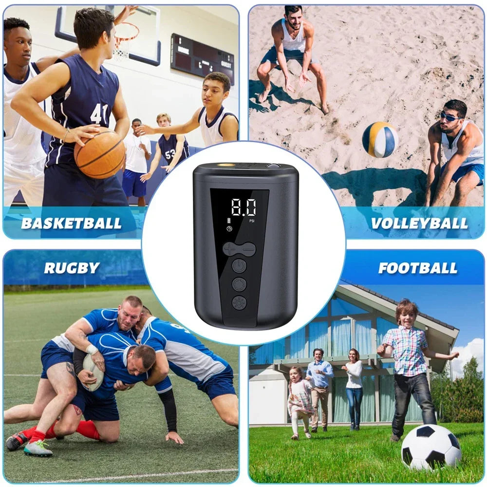 EAFC Digital Ball Air Pump With LED Light Wireless Inflator Air Compressor Pressure Gauge for Football Volleyball Basketball sayaragear
