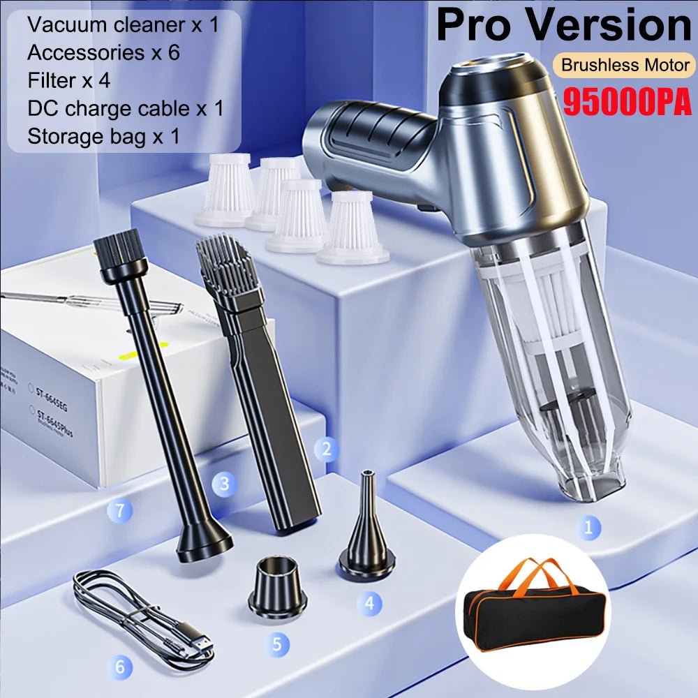 Car Vacuum Cleaner Wireless 95000PA Strong Suction Vacuum Cleaner Portable Handheld Vacuum Cleaner Blower 2in1 for Car Home sayaragear
