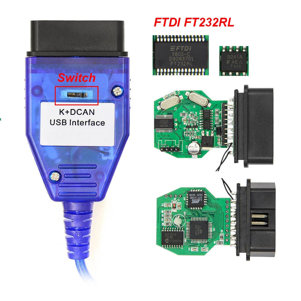 K DCAN K+CAN FTDI Chip OBD2 Auto Car Diagnostic Tools OBD 2 Scanner Switch USB Interface Cable K + DCAN OBD Diagnostic Cable sayaragear