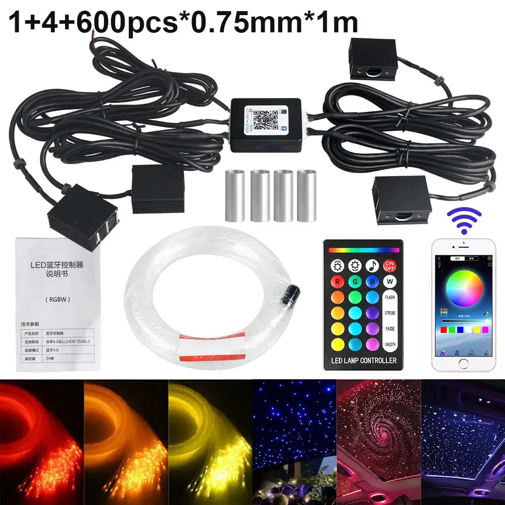 RGBW 1/2/4/6/8 split machine 2400x household car roof starry sky light kit roof fiber optic ceiling sayaragear