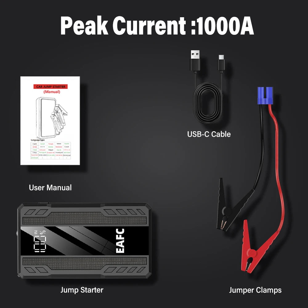 EAFC Jump Starter Power Bank 12V Booster for Car Start 2000A 1000A Battery Quick Charger Portable Auto Starting Device Powerbank sayaragear