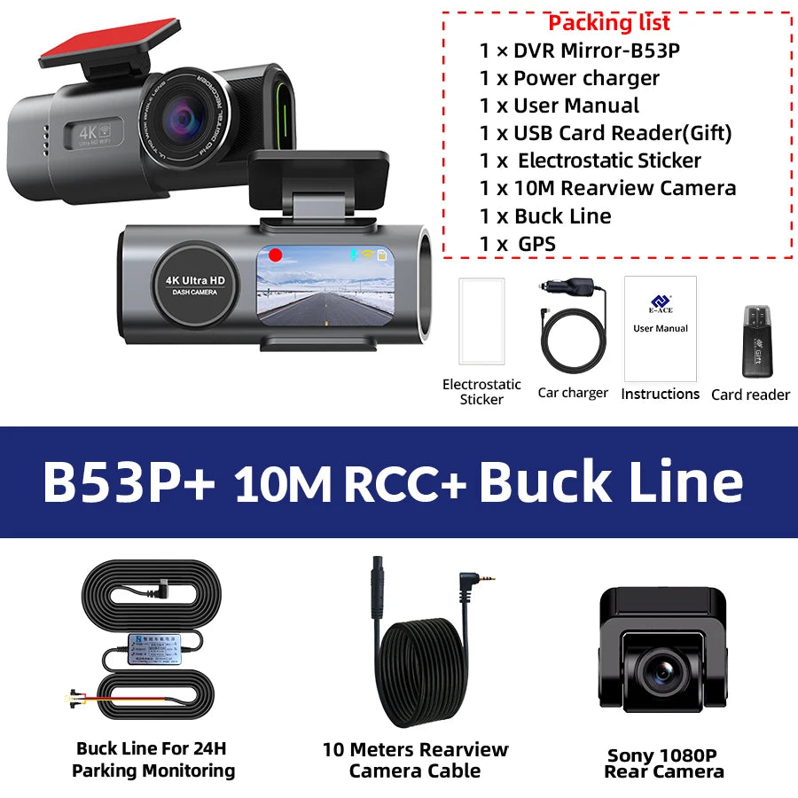 Dash Cam 4K GPS WIFI APP 24H Night Vision Mini Optional Rear Lens Dashcam Car DVR Video Recorder Camera For Car Black Box sayaragear