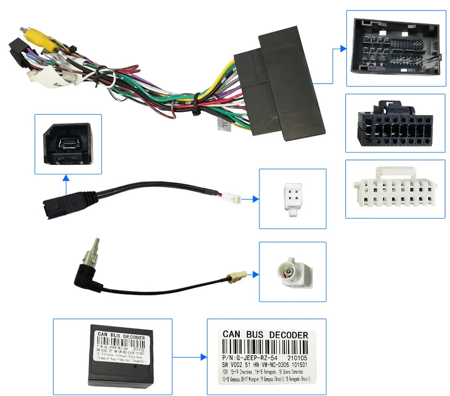 16 Pin Car Wiring Harness Adapter With Canbus Box For Jeep Renegade Wrangler Rubicon/COMPASS/CHEROKEE DODGE RAM 250 500 sayaragear