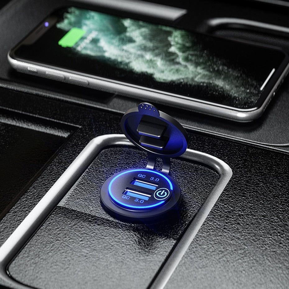 36W QC 3.0 Touch Switch Waterproof Universal Motorcycle Car Truck Boat Dual USB Charger Socket For Phone Tablet Camera GPS DVR eprolo