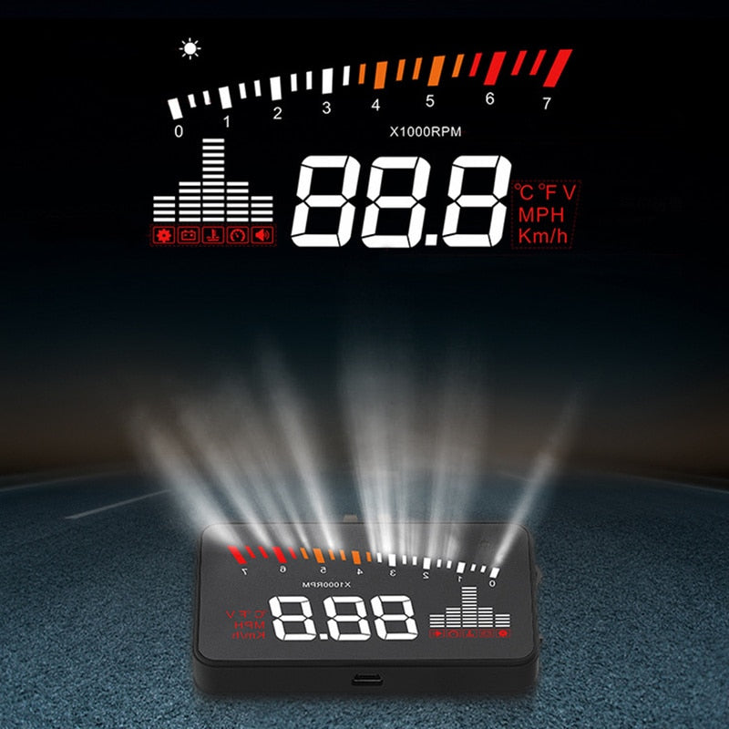 X5 Car HUD Head Up Display OBD II EOBD Automatic Matching Overspeed Warning System Projector Windshield Car Voltage Speed Alarm eprolo