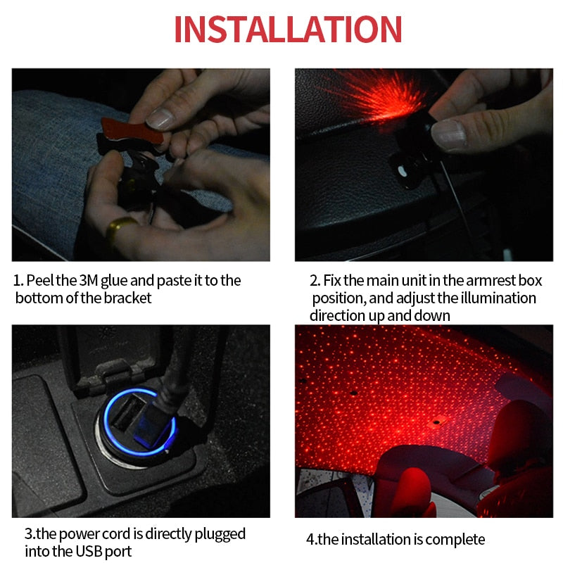 Light Projector Car Decoration Light USB LED Starry Sky Star DJ RGB Laser Projector Music Sound Remote Control Auto Car Styling eprolo