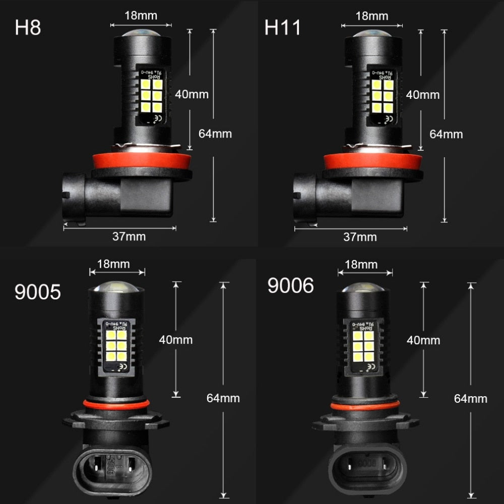 2Pcs H8 H11 Led HB4 9006 HB3 9005 Fog Lights Bulb 3030SMD 1200LM 6000K White Car Driving Running Lamp Auto Leds Light 12V 24V eprolo