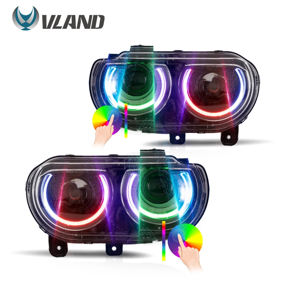 VLAND Car Headlights Assembly For Dodge Challenger 2008-2014 Head Light Moving Turn Signal Light DRL Dual Beam Lens Colourful sayaragear