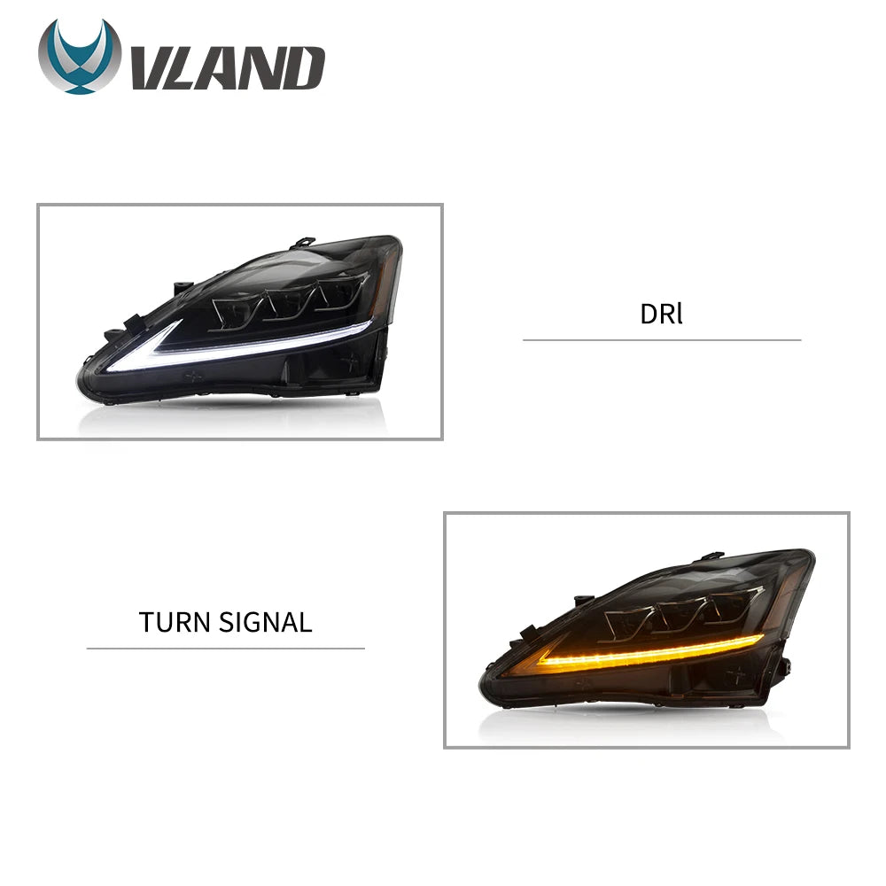 VLAND Headlamp Car Assembly For LEXUS  IS250 Headlight IS350 IS300 2006-2012 IS220d/IS F Clear Lamplight With Moving Turn Signal sayaragear