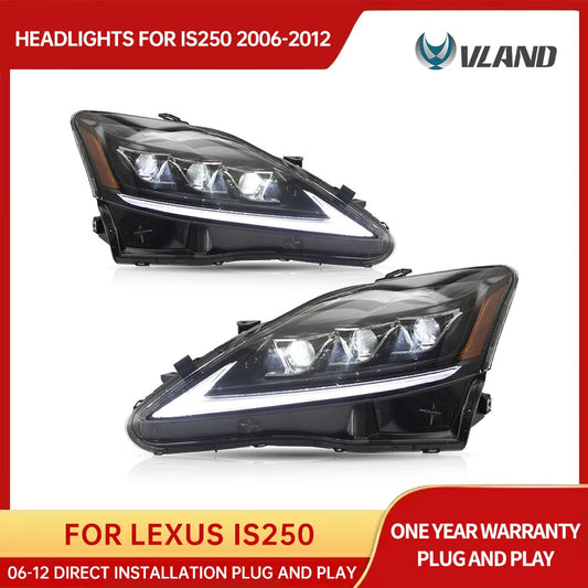 VLAND Headlamp Car Assembly For LEXUS  IS250 Headlight IS350 IS300 2006-2012 IS220d/IS F Clear Lamplight With Moving Turn Signal sayaragear
