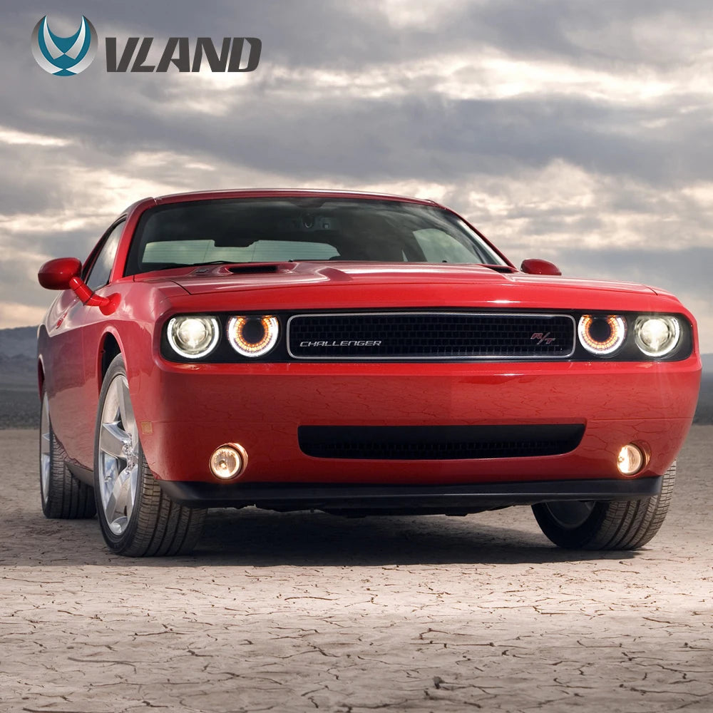 VLAND Car Headlights Assembly For Dodge Challenger 2008-2014 Head Light Moving Turn Signal Light DRL Dual Beam Lens Colourful sayaragear