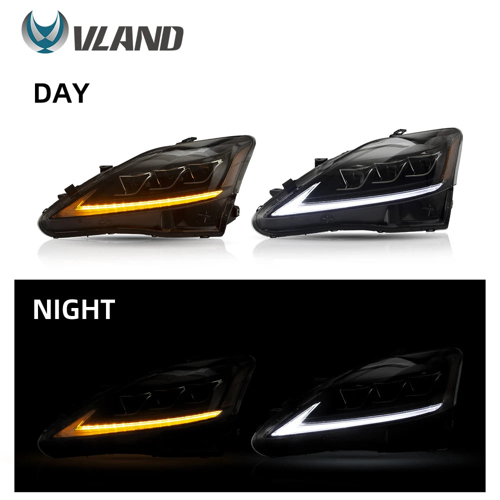 VLAND Headlamp Car Assembly For LEXUS  IS250 Headlight IS350 IS300 2006-2012 IS220d/IS F Clear Lamplight With Moving Turn Signal sayaragear