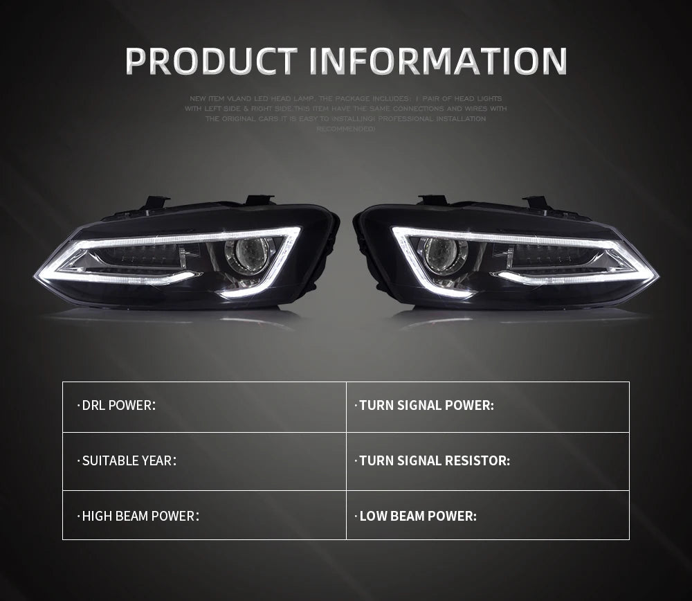 VLAND Car Styling for VW Polo Headlights 2011-2018 Vento LED Headlight New Polo Design DRL Head Lamp Bi Xenon Beam Accessories sayaragear